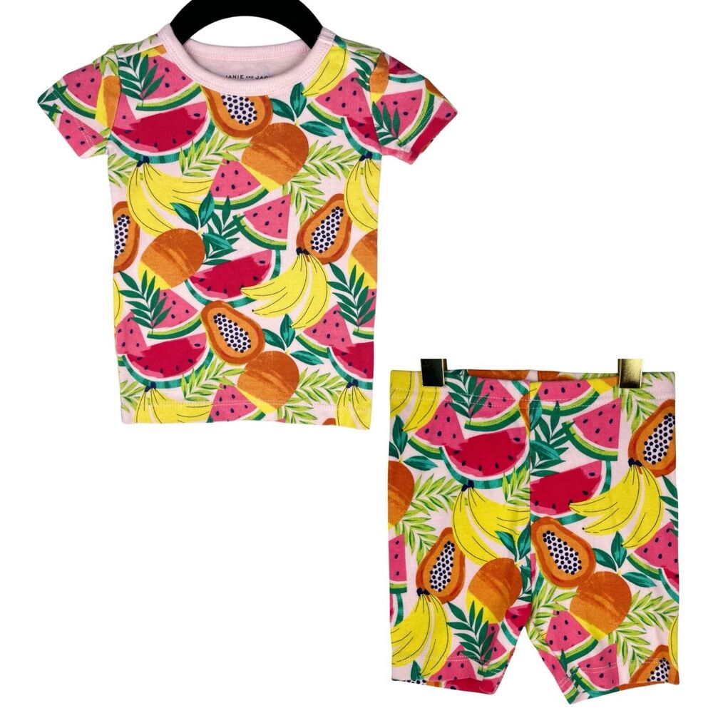 Janie & Jack 6 - 12 Months Pajamas Baby Good Night Fruit Print Set 100% Cotton